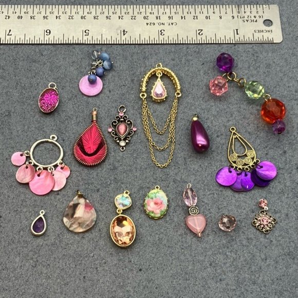 Pendant Charm Dangle Lot Pink Purple Silver Gold DIY Craft Repurpose Upcycle - Picture 12 of 12
